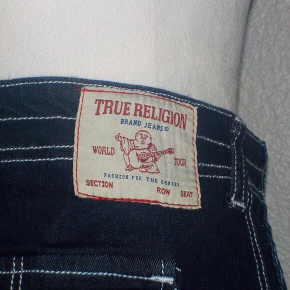 TRUE RELIGION WOMENS SIZES CARGO DARK WASH WHITE TOP STITCHED MAXI DENIM SKIRT - Picture 6 of 11